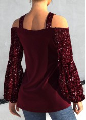 Wine Red Sequin Plus Size Long Sleeve T Shirt | thumb picture 