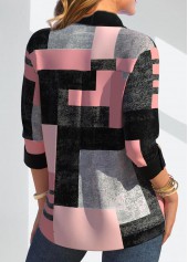 Pink Button Geometric Print Three Quarter Length Sleeve Blouse | thumb picture 