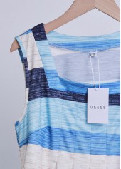 Light Blue Button Striped Sleeveless Square Neck Tank Top | thumb picture 