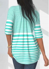 Mint Green Pocket Striped Half Sleeve T Shirt