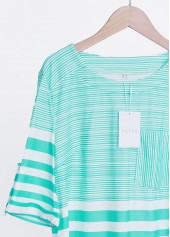 Mint Green Pocket Striped Half Sleeve T Shirt | thumb picture 