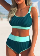 Contrast Binding Patchwork Turquoise Bikini Set | thumb picture 