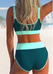 Contrast Binding Patchwork Turquoise Bikini Set | thumb picture 