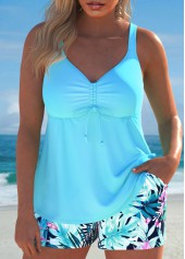 Patchwork Tropical Plants Print Mint Green Tankini Set