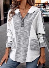 Light Grey Patchwork Long Sleeve Hoodie | thumb picture 