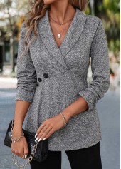 Grey Patchwork Long Sleeve Turn Down Collar Blouse