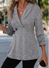 Grey Patchwork Long Sleeve Turn Down Collar Blouse | thumb picture 