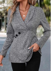 Grey Patchwork Long Sleeve Turn Down Collar Blouse | thumb picture 