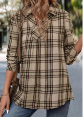 Light Coffee Button Plaid Long Sleeve Shirt | thumb picture 