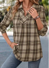 Light Coffee Button Plaid Long Sleeve Shirt | thumb picture 