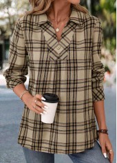 Light Coffee Button Plaid Long Sleeve Shirt | thumb picture 