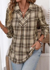 Light Coffee Button Plaid Long Sleeve Shirt | thumb picture 