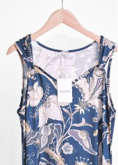 Navy Grommet Tribal Print A Line Sleeveless Dress | thumb picture 