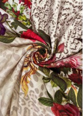 Beige Cut Out Floral Print Short Sleeve T Shirt | thumb picture 