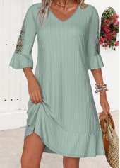 Sage Green Embroidery A Line Half Sleeve Dress