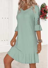 Sage Green Embroidery A Line Half Sleeve Dress