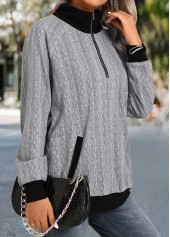 Grey Zipper Long Sleeve Shirt Collar Sweatshirt | thumb picture 