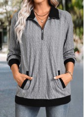 Grey Zipper Long Sleeve Shirt Collar Sweatshirt | thumb picture 