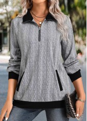 Grey Zipper Long Sleeve Shirt Collar Sweatshirt | thumb picture 