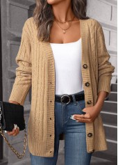 Light Camel Button Long Sleeve Cardigan