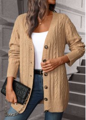Light Camel Button Long Sleeve Cardigan | thumb picture 