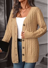 Light Camel Button Long Sleeve Cardigan | thumb picture 