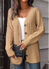 Light Camel Button Long Sleeve Cardigan | thumb picture 