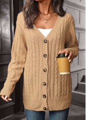 Light Camel Button Long Sleeve Cardigan | thumb picture 
