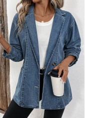 Denim Blue Patchwork Long Sleeve Lapel Coat