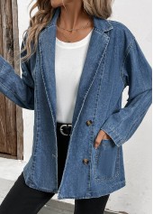 Denim Blue Patchwork Long Sleeve Lapel Coat | thumb picture 