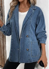 Denim Blue Patchwork Long Sleeve Lapel Coat | thumb picture 