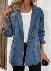 Denim Blue Patchwork Long Sleeve Lapel Coat | thumb picture 