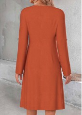 Terracotta Button A Line Long Sleeve V Neck Dress | thumb picture 