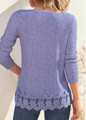 Dusty Purple Embroidery Long Sleeve Split Neck T Shirt | thumb picture 