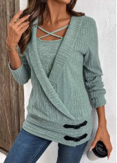 Green Surplice Long Sleeve Fake Two Piece Twinset