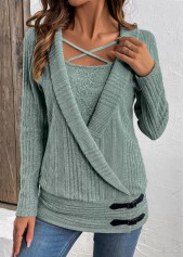 Green Surplice Long Sleeve Fake Two Piece Twinset | thumb picture 