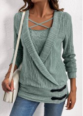 Green Surplice Long Sleeve Fake Two Piece Twinset | thumb picture 