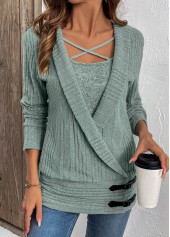 Green Surplice Long Sleeve Fake Two Piece Twinset | thumb picture 