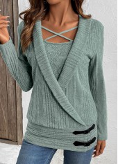 Green Surplice Long Sleeve Fake Two Piece Twinset | thumb picture 