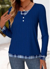 Blue Button Plaid Long Sleeve Fake Two Piece Twinset | thumb picture 