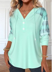 Light Green Patchwork Plaid Long Sleeve Hoodie | thumb picture 