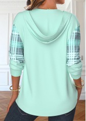 Light Green Patchwork Plaid Long Sleeve Hoodie | thumb picture 