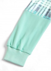 Light Green Patchwork Plaid Long Sleeve Hoodie | thumb picture 