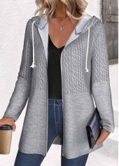 Grey Patchwork Long Sleeve Hooded Coat