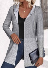Grey Patchwork Long Sleeve Hooded Coat | thumb picture 