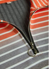 Orange Patchwork Striped Long Sleeve Turn Down Collar Sweatshirt | thumb picture 