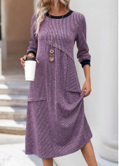 Dusty Purple Tummy Coverage Long Sleeve Round Neck Dress | thumb picture 
