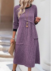 Dusty Purple Tummy Coverage Long Sleeve Round Neck Dress | thumb picture 