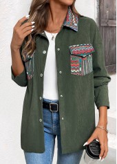Green Corduroy Tribal Print Long Sleeve Coat | thumb picture 