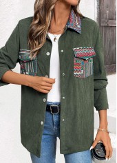 Green Corduroy Tribal Print Long Sleeve Coat | thumb picture 